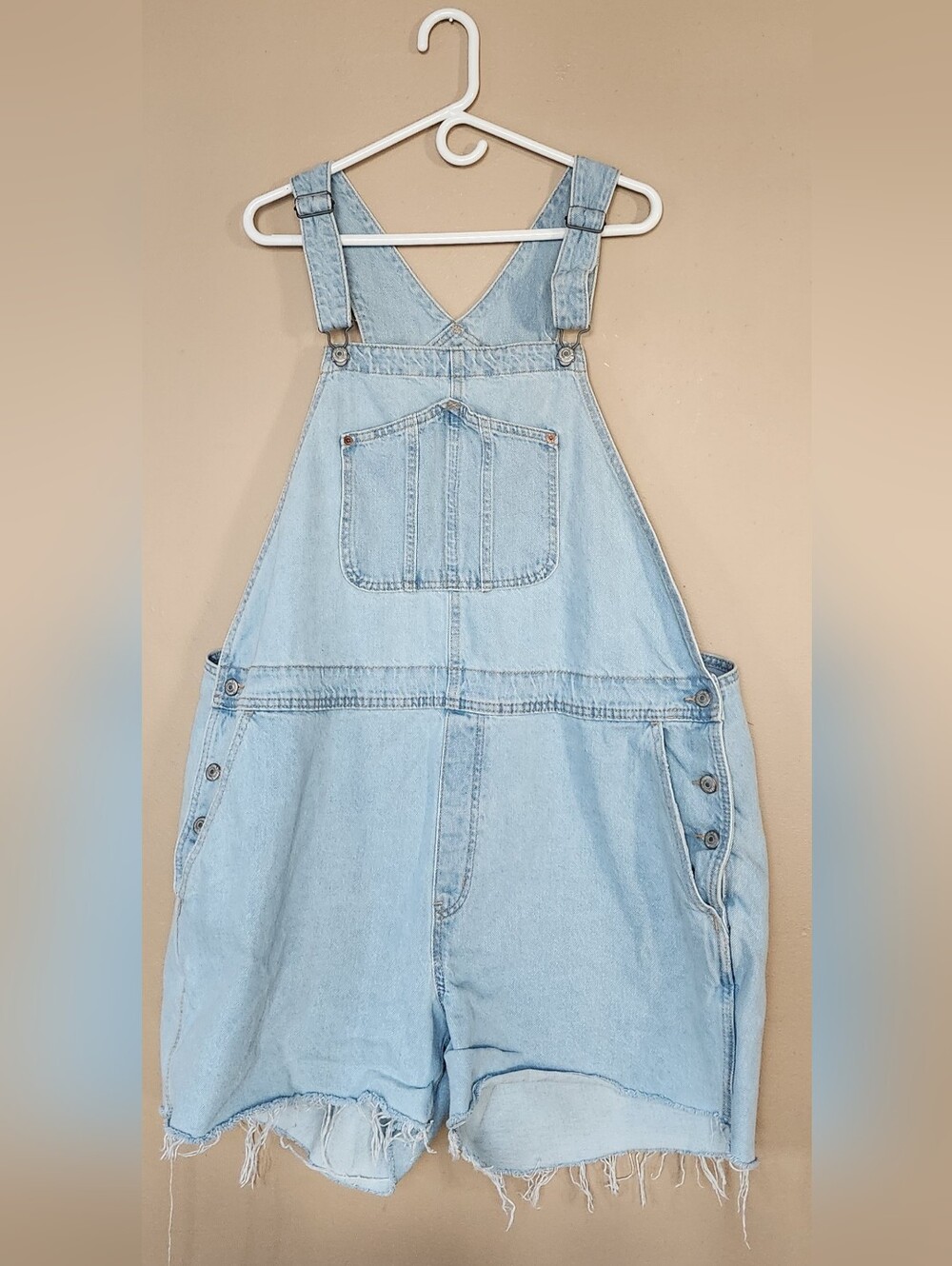 Old Navy Overall Shorts Womens XXL Blue Light Wash Denim Bib  Relaxed Distressed